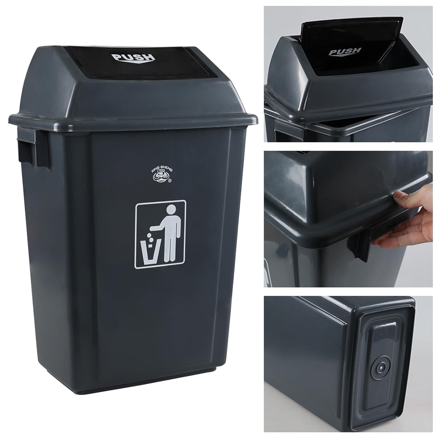 4 Packs 18 Gallon Large Commercial Trash Can, Kitchen Waste Bin with Lid, Plastic Tall Garbage Can