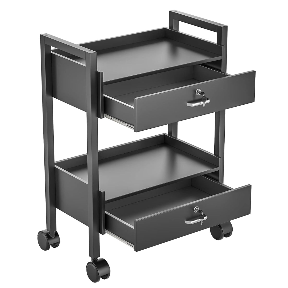 Paddie Salon Trolley Cart, Salon Tray Wooden Mobile Utility Cabinet with 2 Lockable Drawers