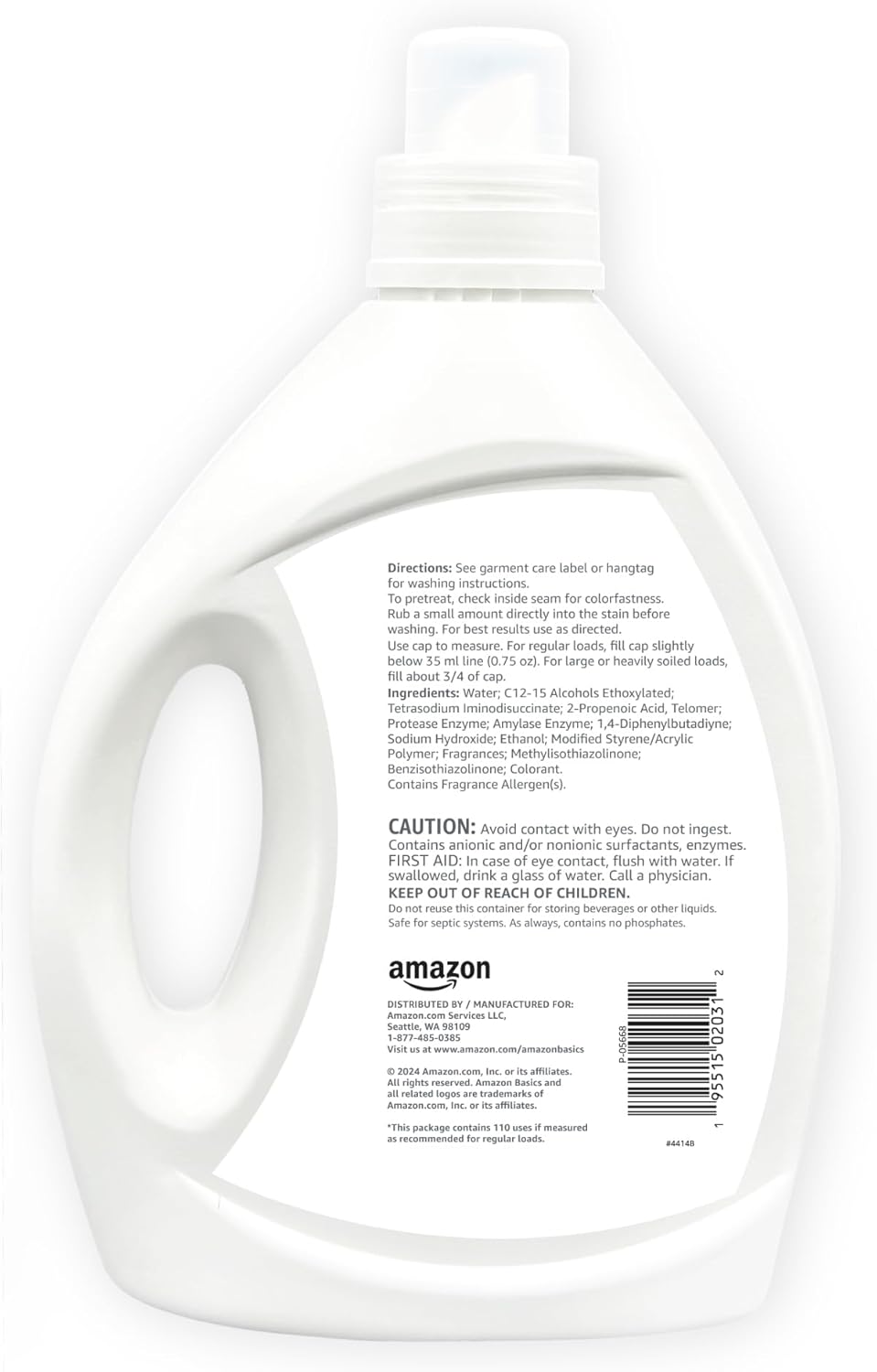 Amazon Basics Concentrated Liquid Laundry Detergent, Clean Linen, 110 loads, 82.5 Fl Oz (Previously