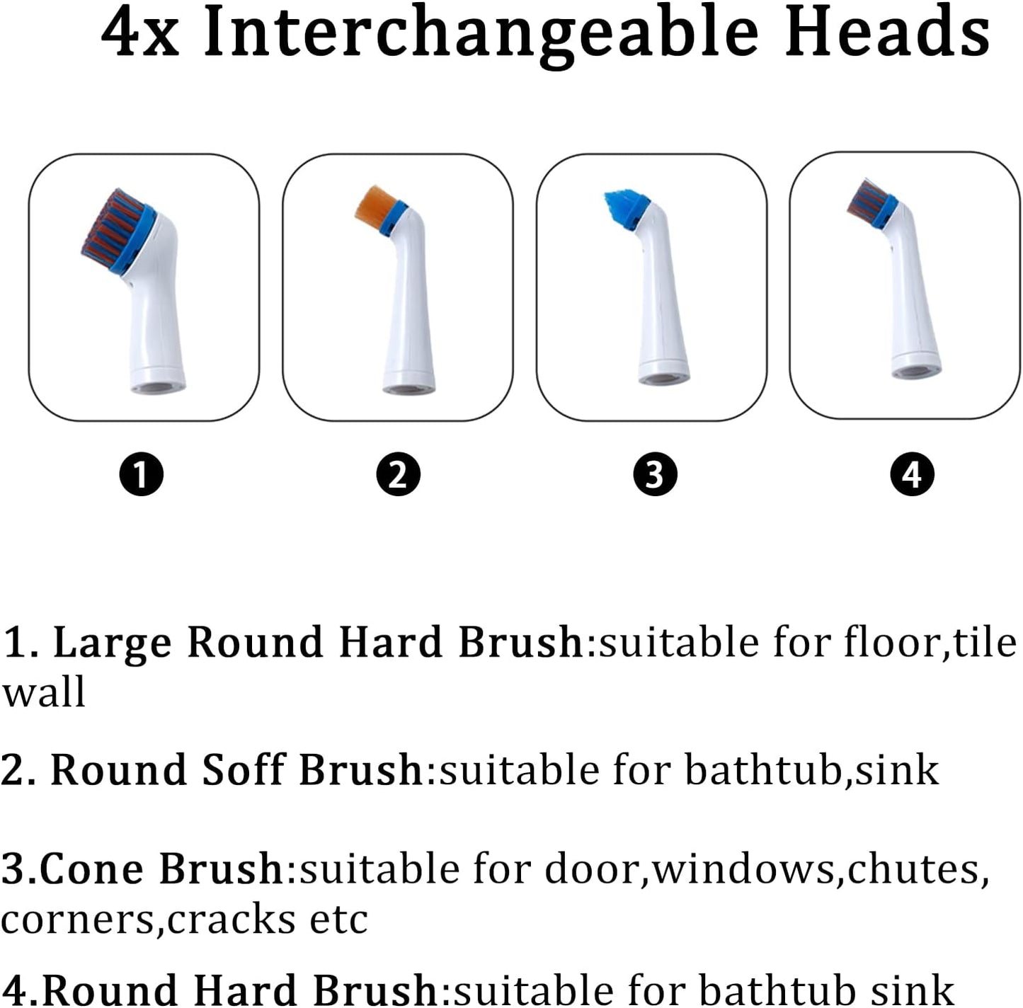 Electric Cleaning Brush with 4 in 1 Multiple Brush Heads, Indoor Household Cordless Motorized Brush