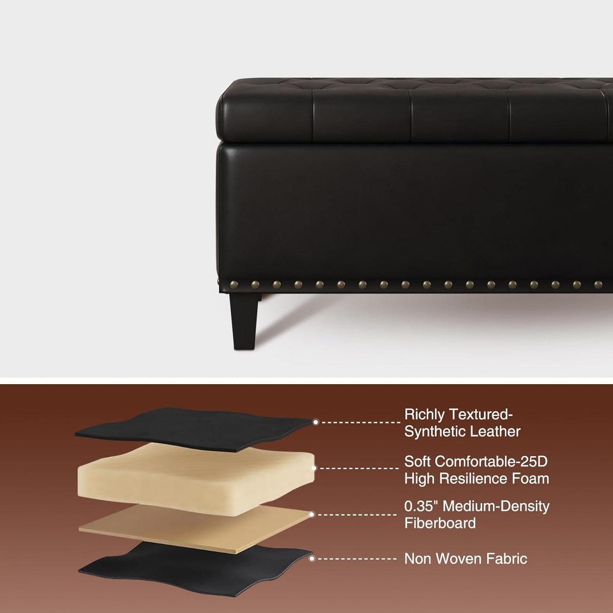 Storage Ottoman Bench, 51-Inch Large Storage Bench for Bedroom End of Bed, 30 Gallons Faux Leather