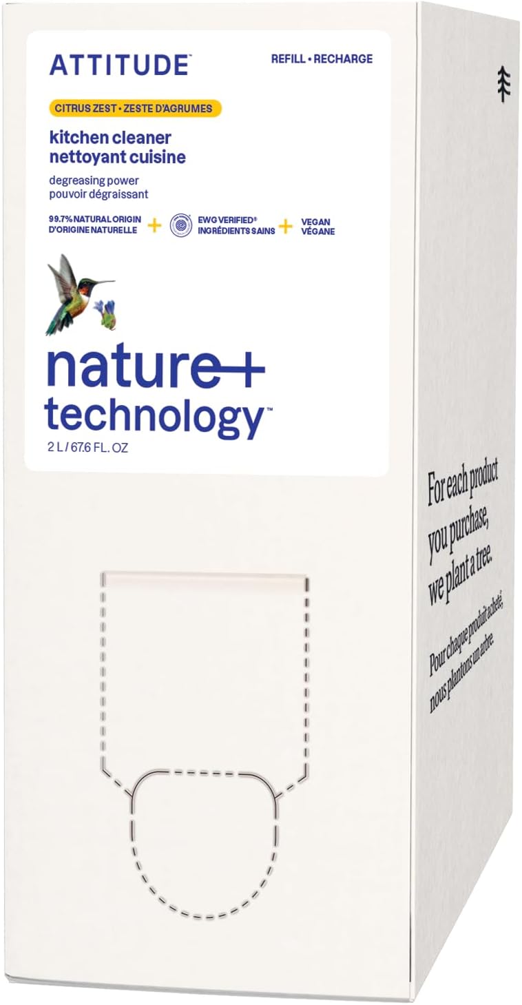 ATTITUDE Kitchen Cleaner Spray Refill, EWG Verified, Powerful Degreaser, Cuts Grease & Grime
