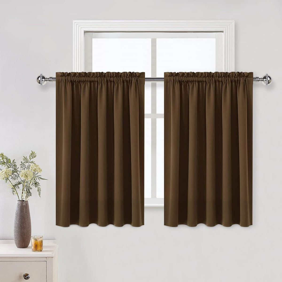 DWCN Short Brown Blackout Curtains for Half Window, Thermal Insulated Energy Saving Room Darkening