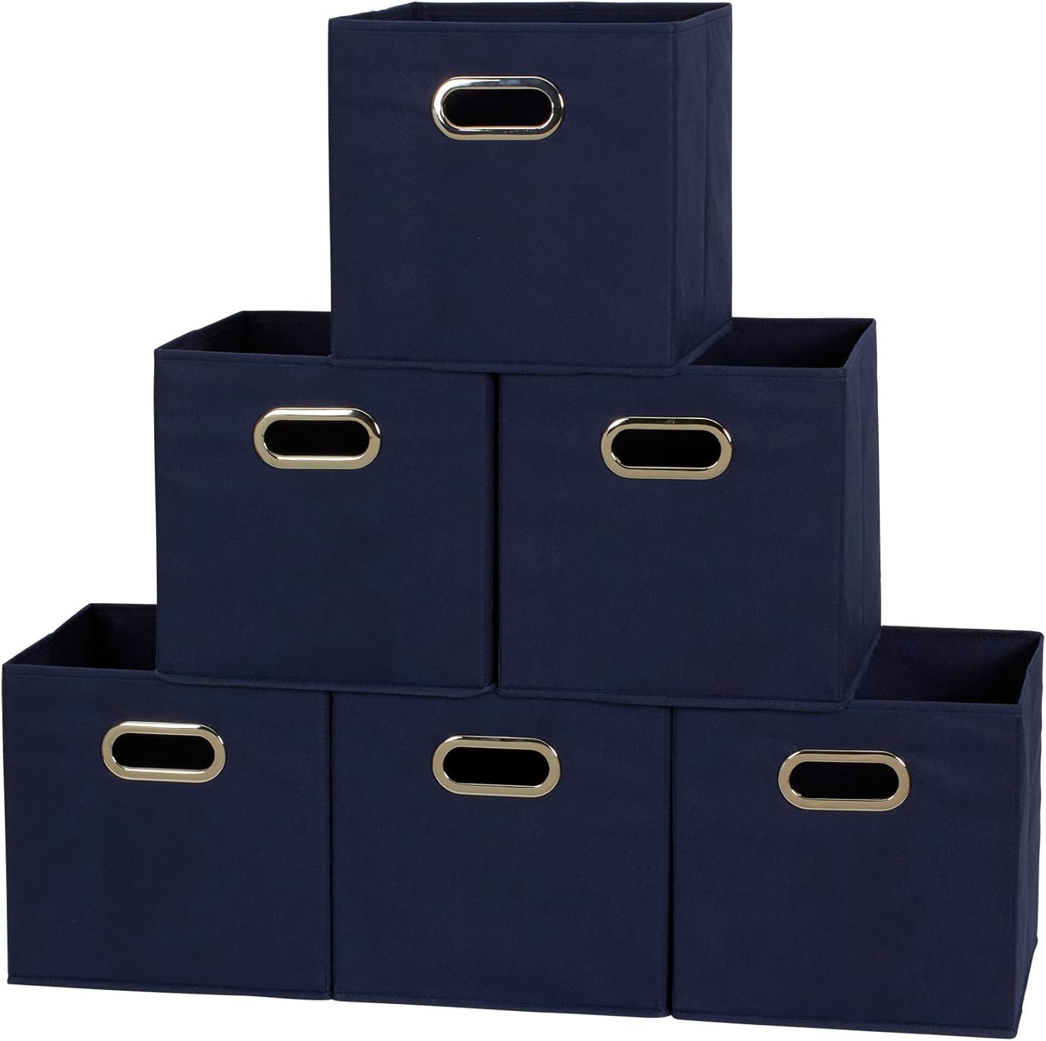 Household Essentials 81-1 Foldable Fabric Storage Bins | Set of 6 Cubby Cubes with Handles | Navy