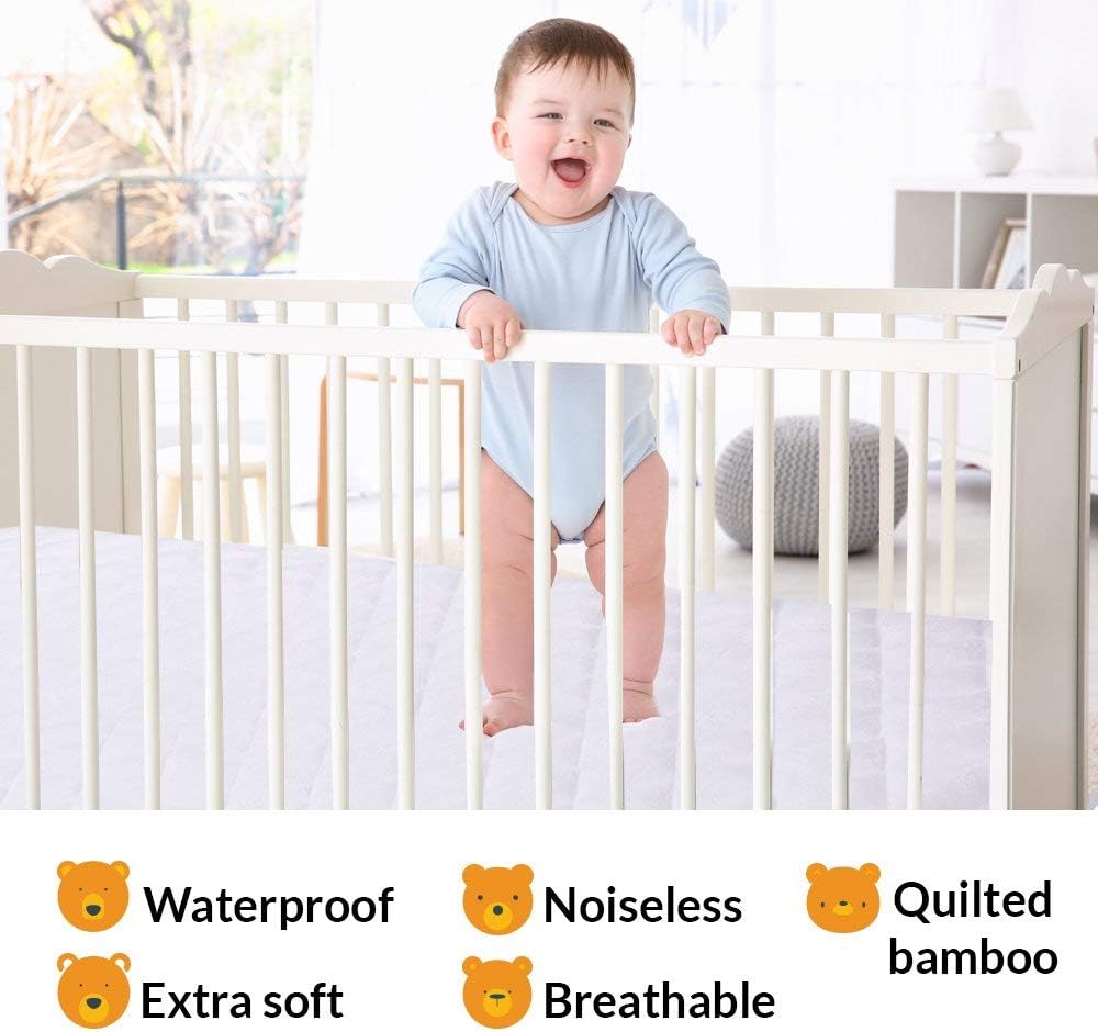 Crib Mattress Protector 100% Waterproof, Noiseless – Viscose Made from Quilted Ultra Soft White