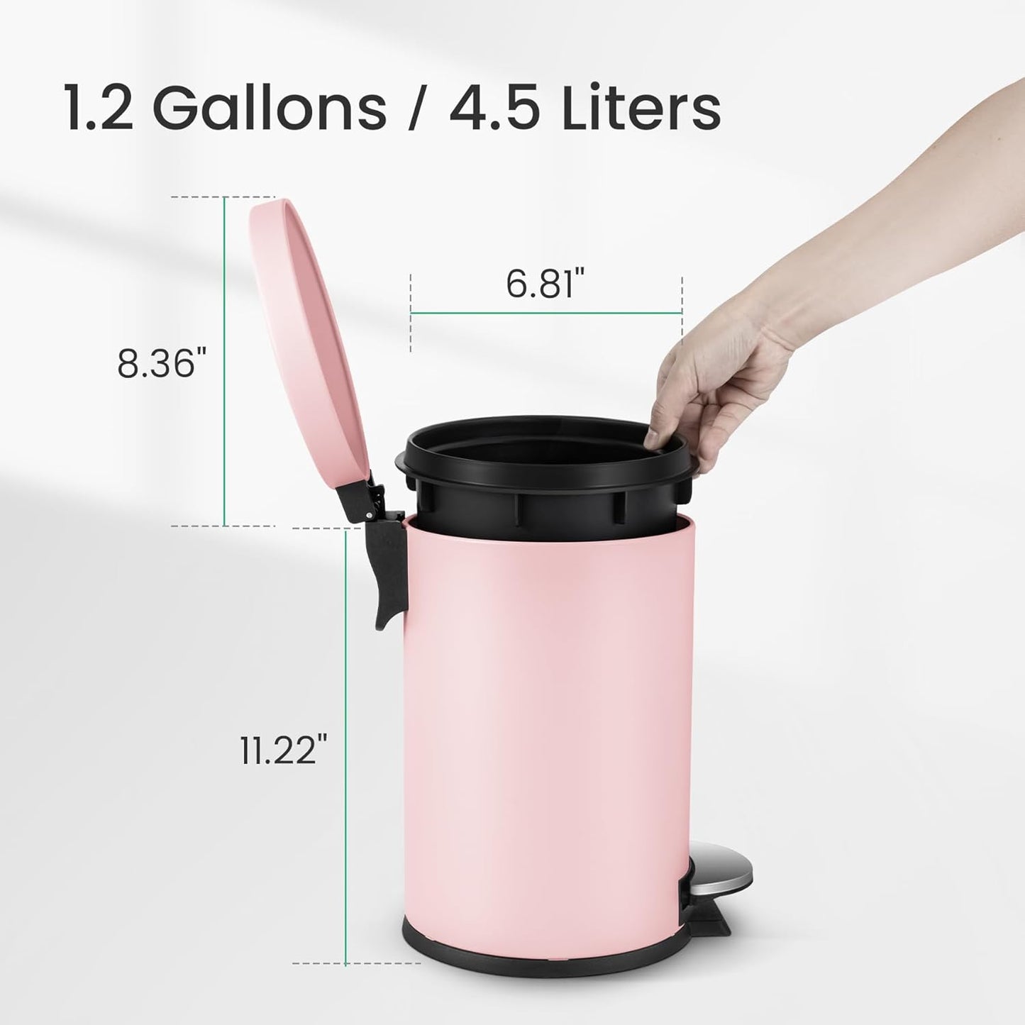 Cesun 1.2 Gallons Small Pink Trash Can, Bathroom Garbage Can with Lid and Foot Pedal, Mini Round