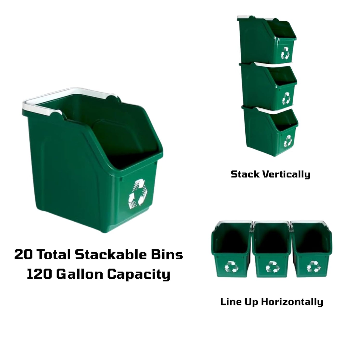 6 Gallon Stackable Recycling Bins for Homes, Garages, Offices Made of 100% Recycled Plastic