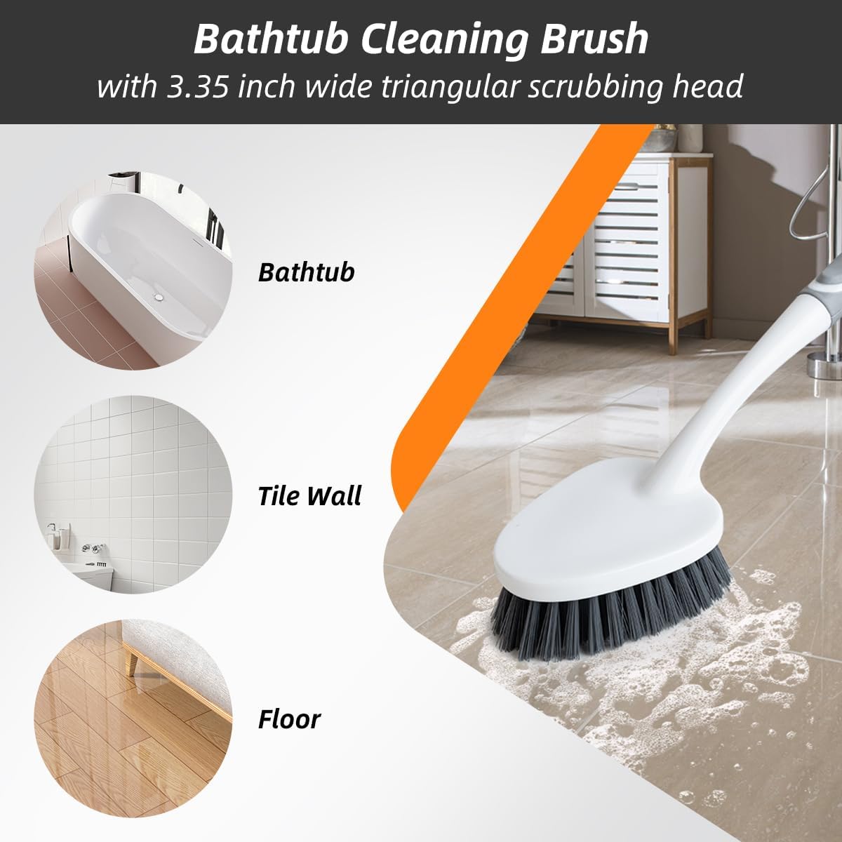 3 Pack Heavy-Duty Scrub Brush Set, Grout Brush, Shower Squeegee, Shower Cleaning Brush with