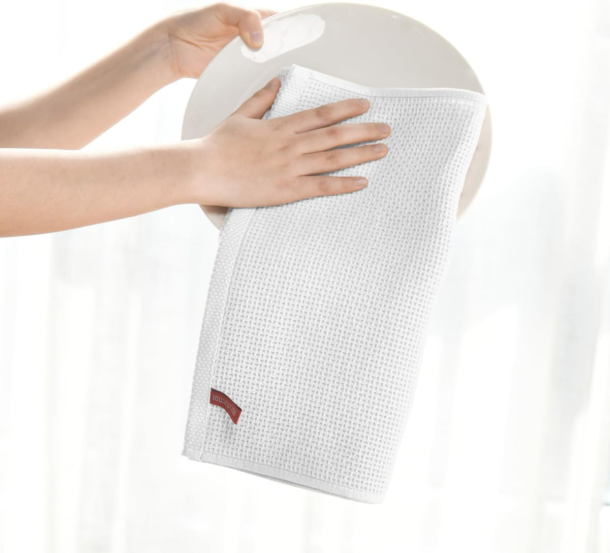 Artoid Mode 100% Cotton White Waffle Weave Kitchen Dish Cloths, 12x12 Inch Ultra Soft Absorbent