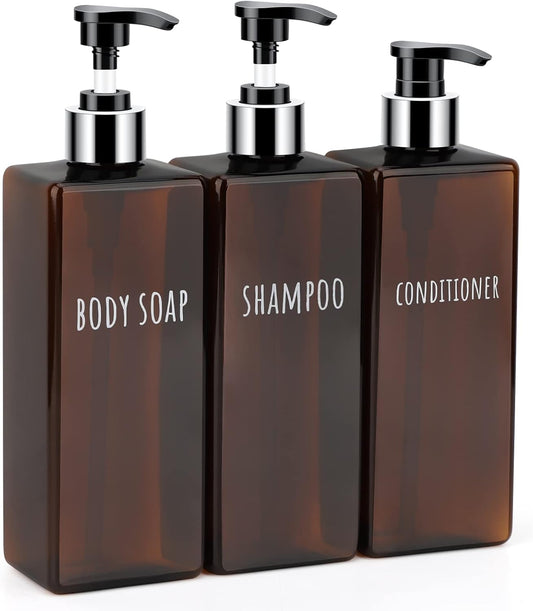 Segbeauty Shampoo and Conditioner Dispenser, 3 Packs 16.9oz Refillable Bathroom Soap Dispenser Set