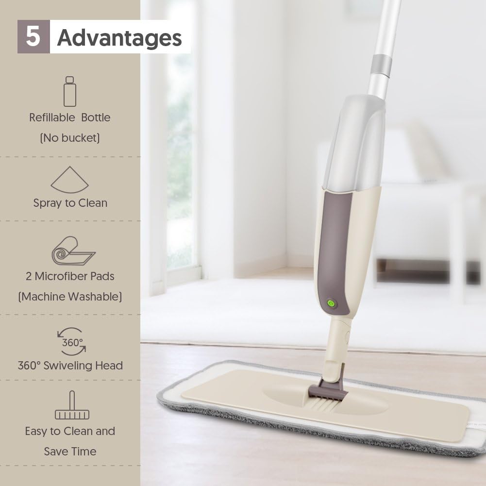 Spray Wet Mops for Hardwood Floor Cleaning - MEXERRIS Dust Dry Mops with 3 Reusable Washable Pads