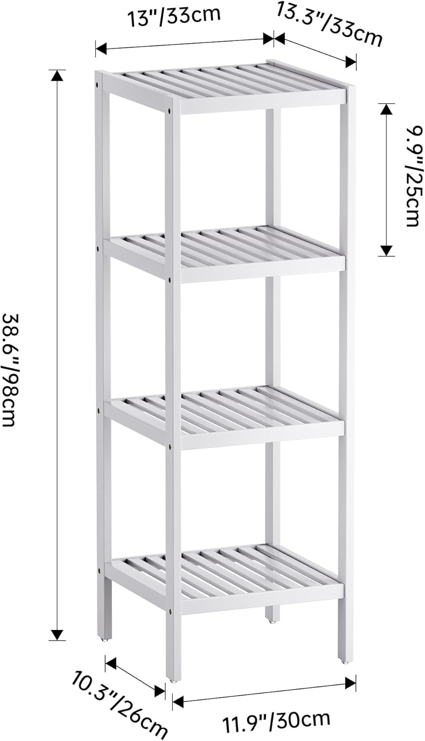 SMIBUY Bathroom Storage Shelf, 4-Tier Bamboo Rack Organizer, Multifunctional Shelving Unit for
