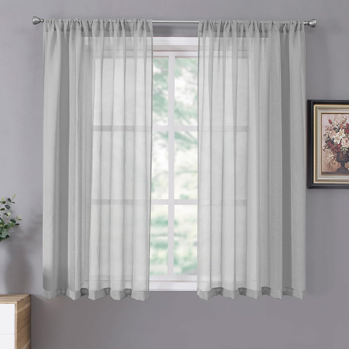 Tollpiz Sheer Curtains Linen Textured Bedroom Curtain Sheers Light Filtering Rod Pocket Voile