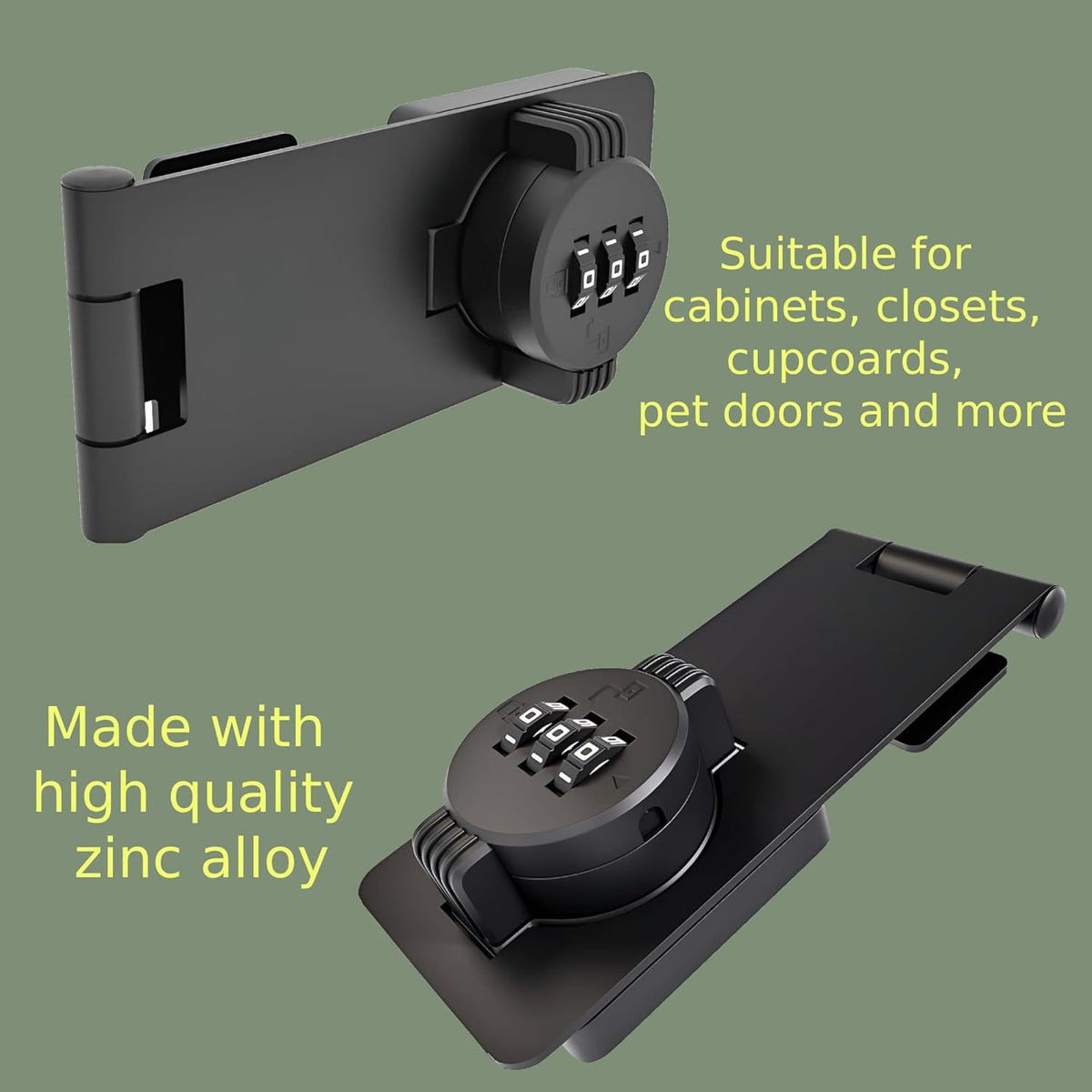 Keyless Combination Lock 3-Digit Combination Lock for Doors Twist Knob Hasp Latch Lock with