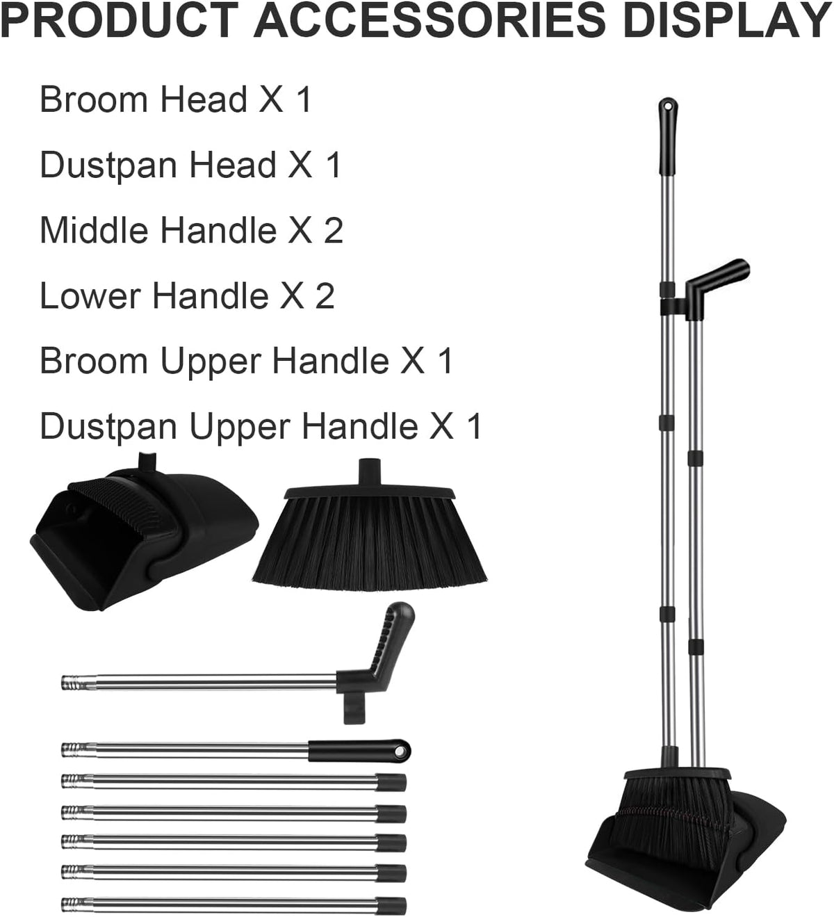 Broom and Dustpan Set, Household Broom with Dustpan Combo Set, 51" Long Handle, Dust Pan Set for