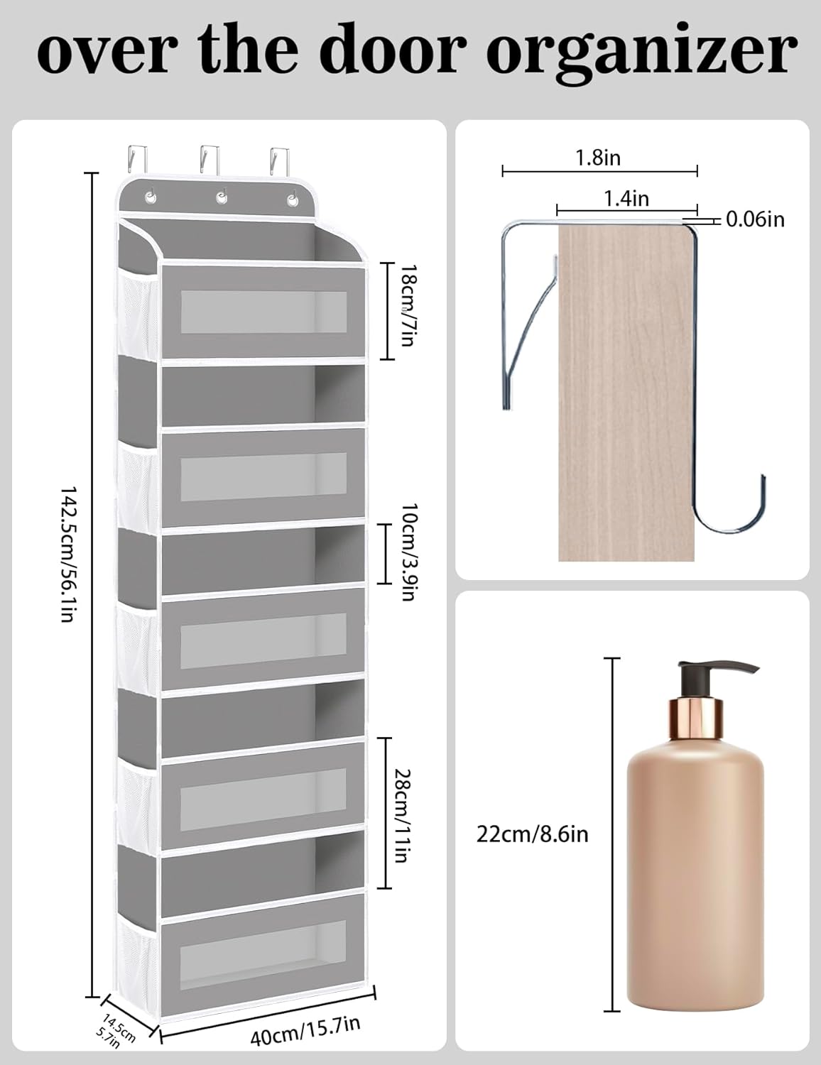 Over The Door Organizer, 5 Shelves Closet Door Hanging Organizer with 10 Mesh Pockets, Nursery