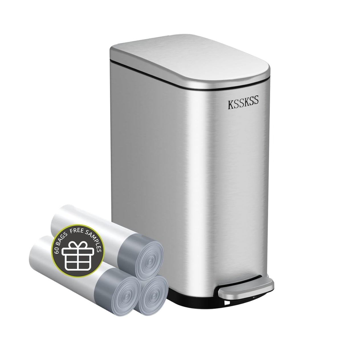 2.6 Gallon Slim Bathroom Trash Can with Soft Close Lid, 10L Stainless Steel Garbage Can with