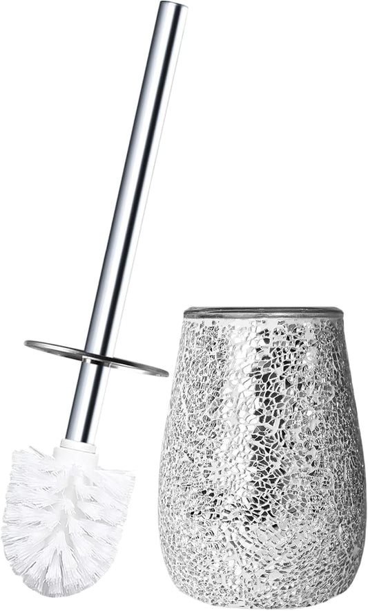 Escenzy Modern Toilet Brush and Holder Set Mosaic Glass | Non-Rustic Stainless Steel | Practical &