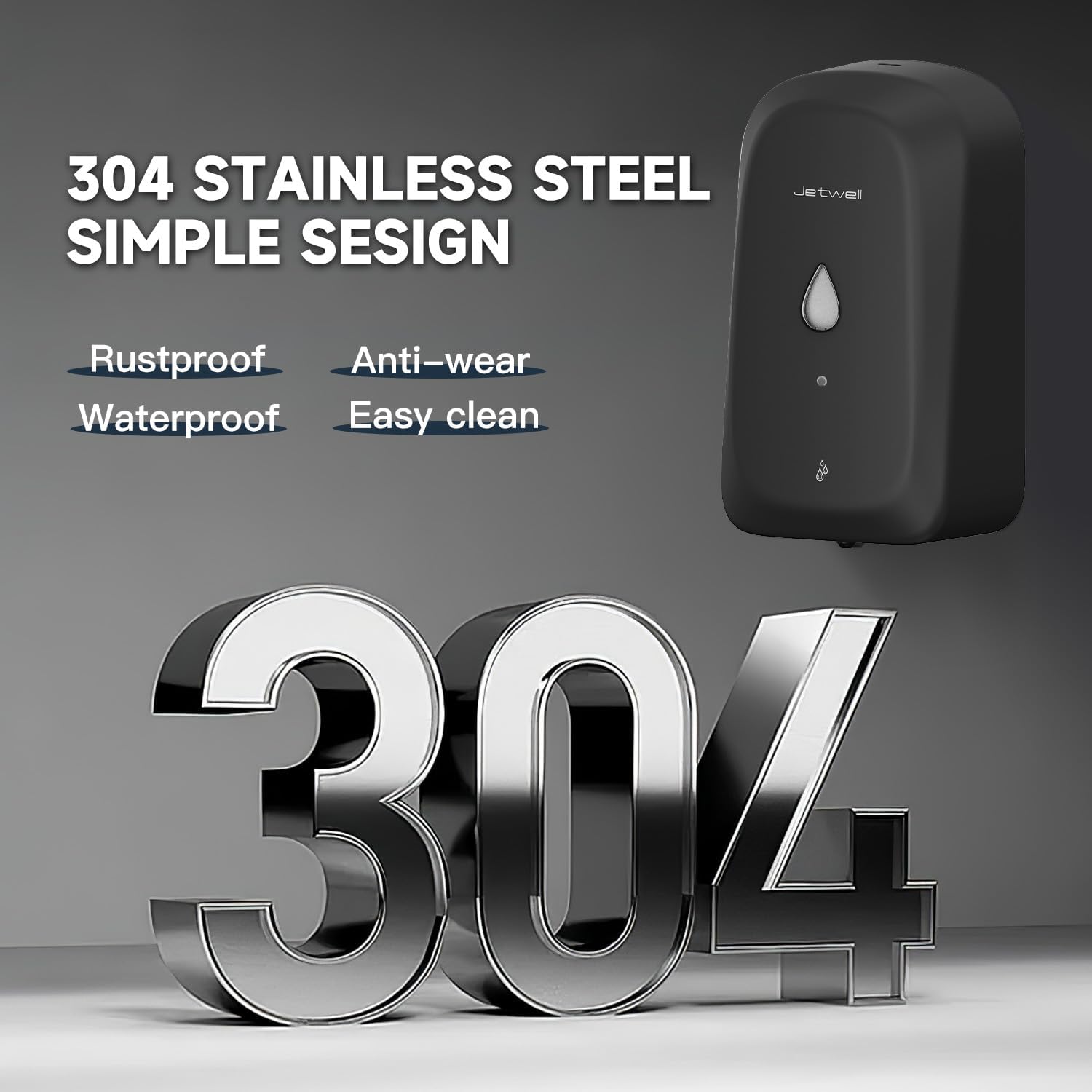 JETWELL Automatic Touch-Less Wall Mount Hand Soap Dispenser Liquid Drop Battery Operated, Black
