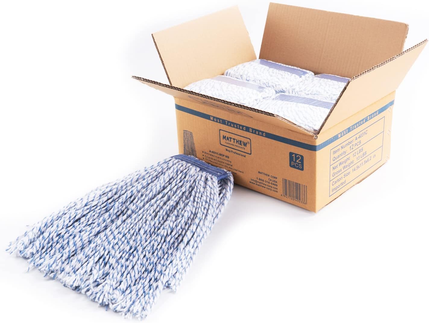 Matthew Cleaning Looped-Open Cotton Wet Mop 1.25'' Universal Headband Heavy Duty Commercial Mop