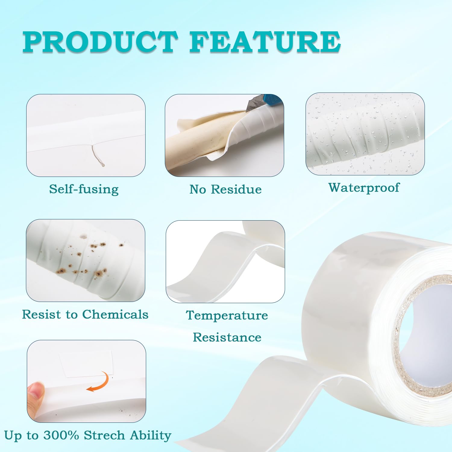 Self Fusing Silicone Tape 2 Rolls 1 in x 5' White Waterproof Rubber Leak Proof Sealing Rubber