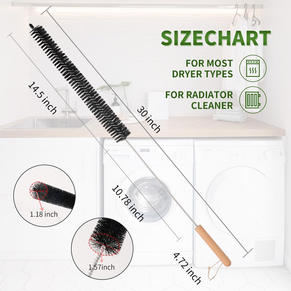 Dryer Lint Brush Vent Cleaner 30 inch Refrigerator Coil Cleaning Brushes Clothes Trap Duct Remover