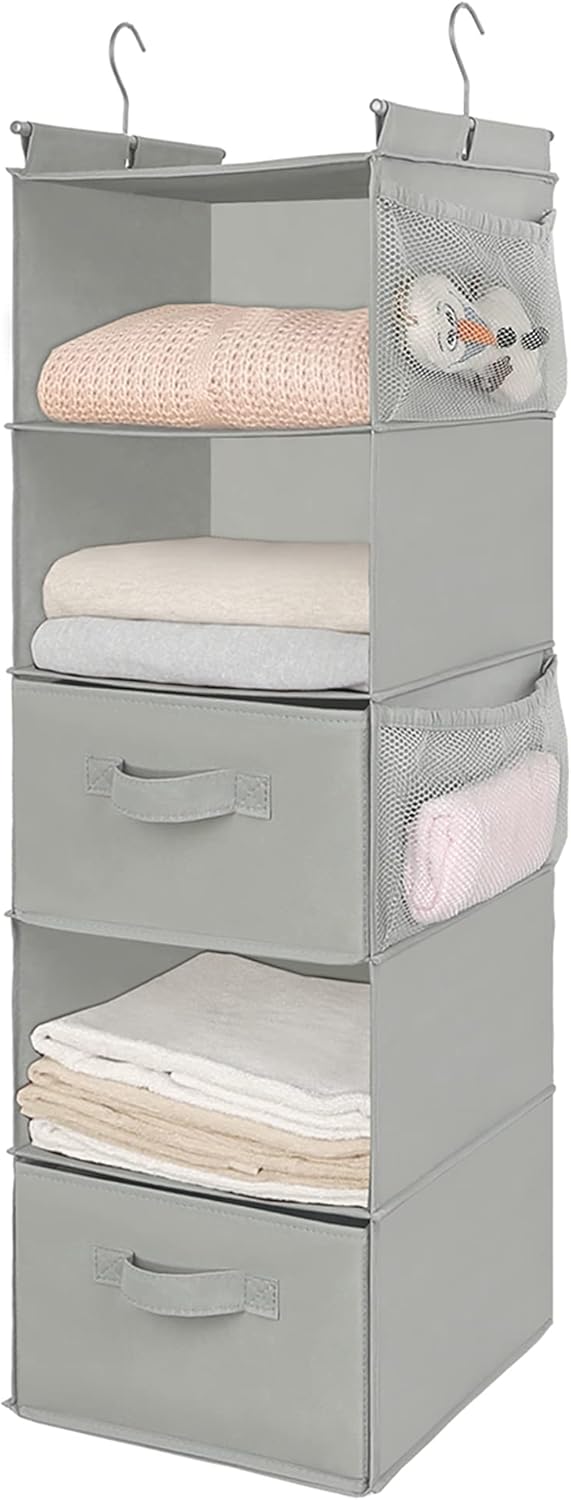 MAX Houser 5 Tier Shelf Hanging Closet Organizer, Cloth Hanging Shelf with 2 Sturdy Hooks for
