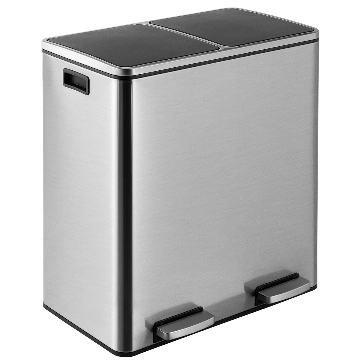 16 Gallon Rectangular Stainless Steel Trash Can, Dual Compartment Garbage Bin with Recycling Combo