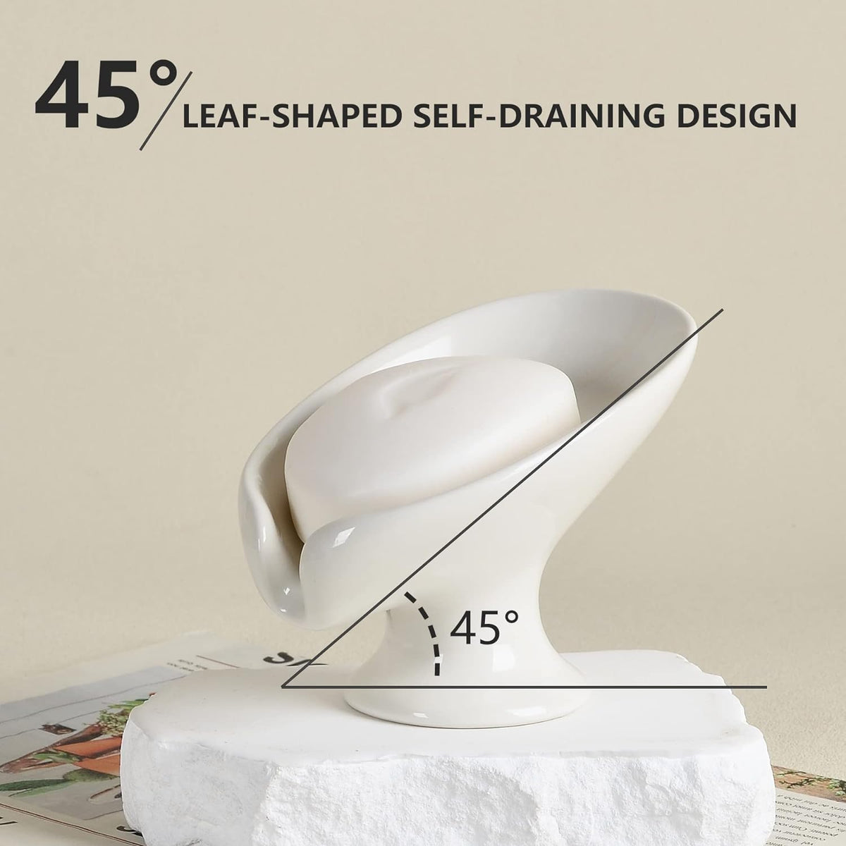 Soap Dish Set, Self Draining Bar Soap Holder for Bathroom Sink, Leaf Shaped Drainage Soap Dish