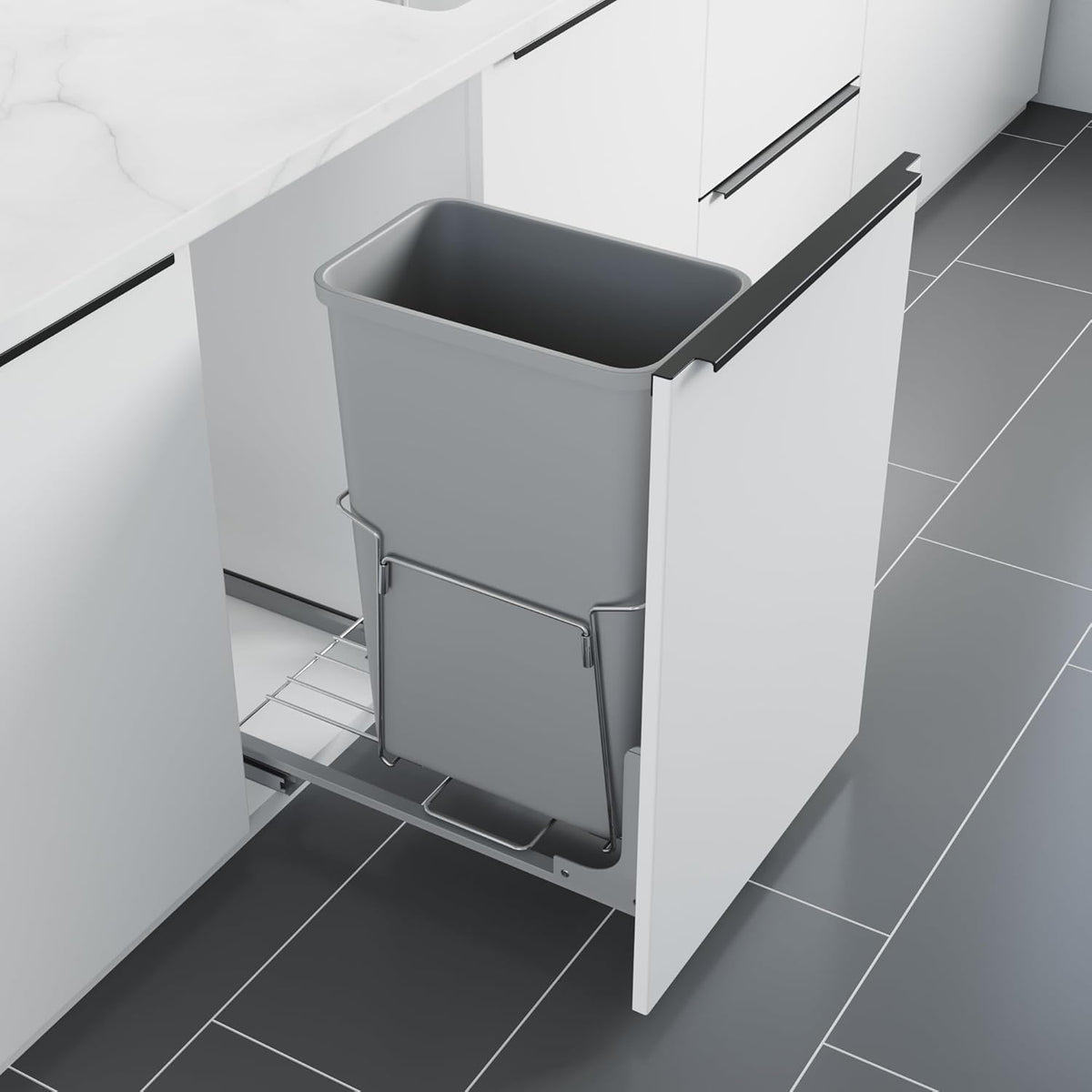 Dowell B15 Aluminum Base Wastebasket Pullout with Door Mount and 50Qt/13Gal Plastic Bin (4012