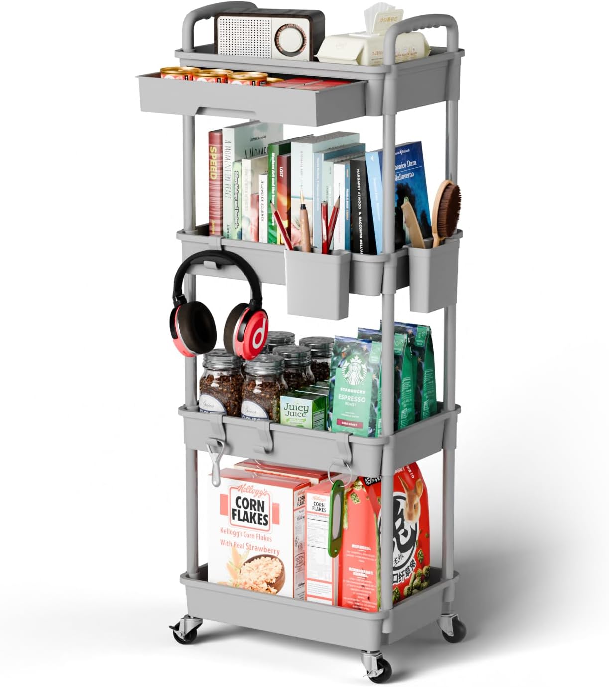 4 Tier Rolling Cart Organizer,Art Craft Diaper Bedside Snack Laundry Room Bathroom Organizer Narrow
