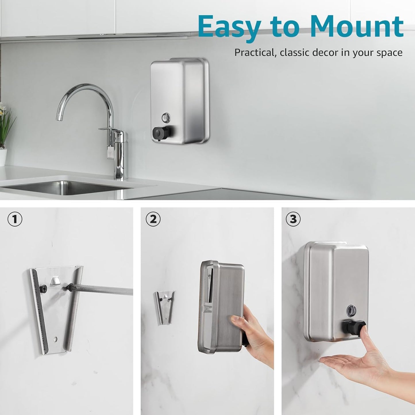Commercial Wall Mount Soap Dispenser - Stainless Steel Bathroom Hand Soap 38.8oz Liquid - Anti-Leak