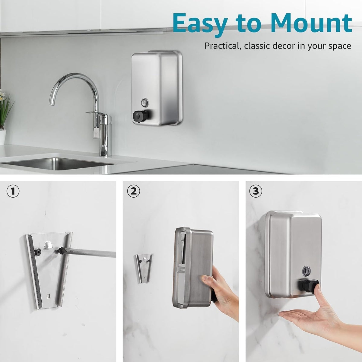Commercial Wall Mount Soap Dispenser - Stainless Steel Bathroom Hand Soap 38.8oz Liquid - Anti-Leak