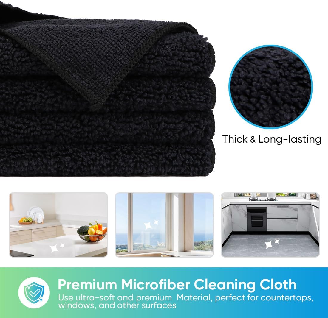 HOMEXCEL Black Microfiber Cleaning Cloth, 12 Pack Premium Microfiber Towels for Cars, Lint Free