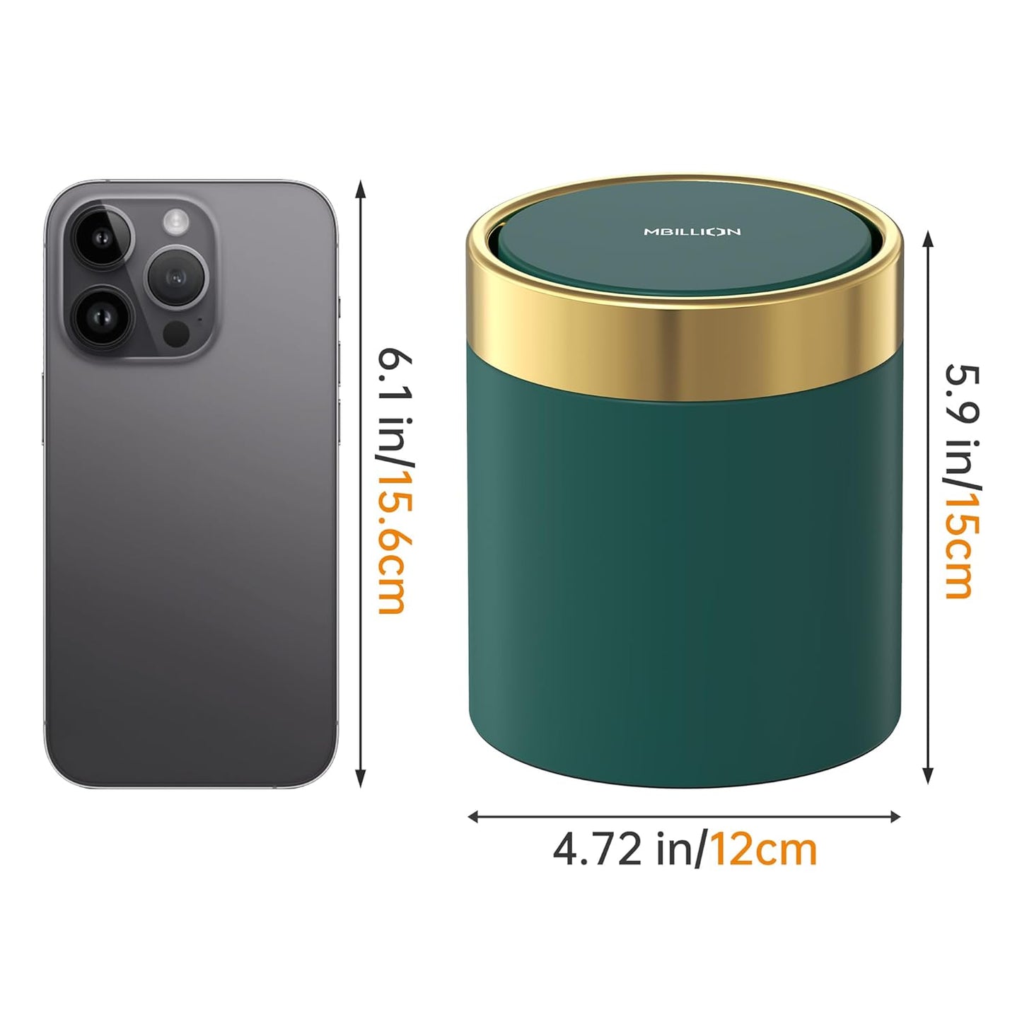 Mini Trash Can with Lid, Desktop Small Trash Can Recycling Bin Cute Metal Garbage Can for Tabletop