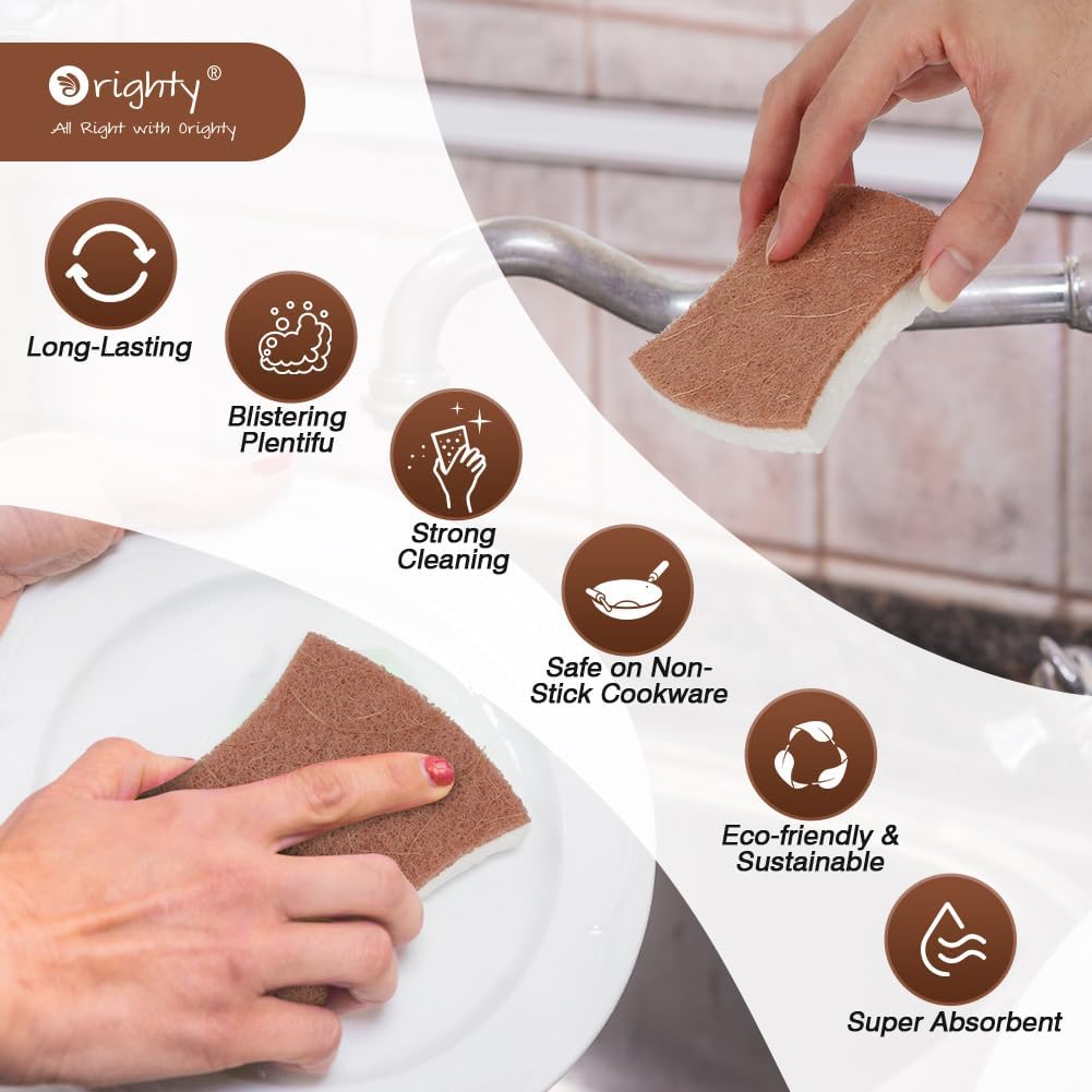 Orighty Non-Scratch Scrub Sponge, 24-Pack, Cellulose Kitchen Scrubber Sponges, Ideal for Kitchen