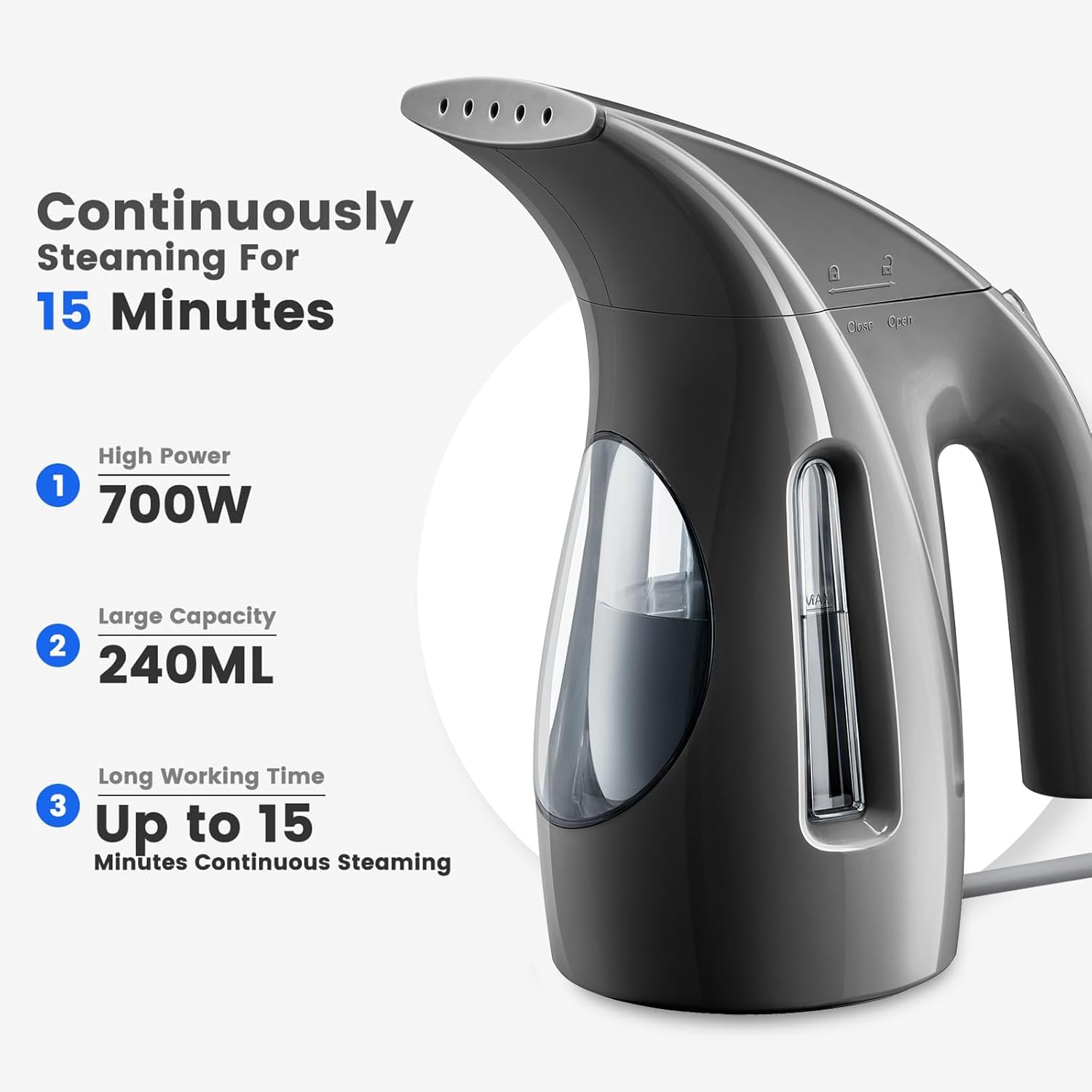 HiLIFE Steamer for Clothes, Portable Handheld Design, 240ml Big Capacity, 700W, Strong Penetrating