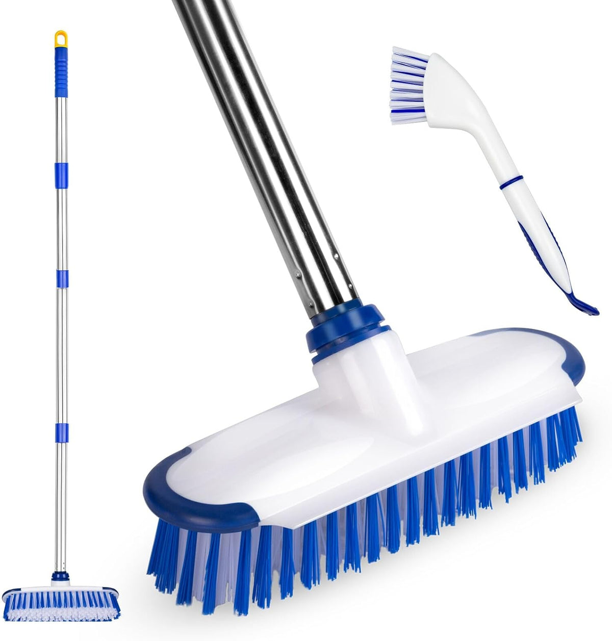ITTAHO Floor Scrub Brush with Long Handle, 2 in 1 Deck Scrub Brush, Stiff Bristle Scrub Broom &
