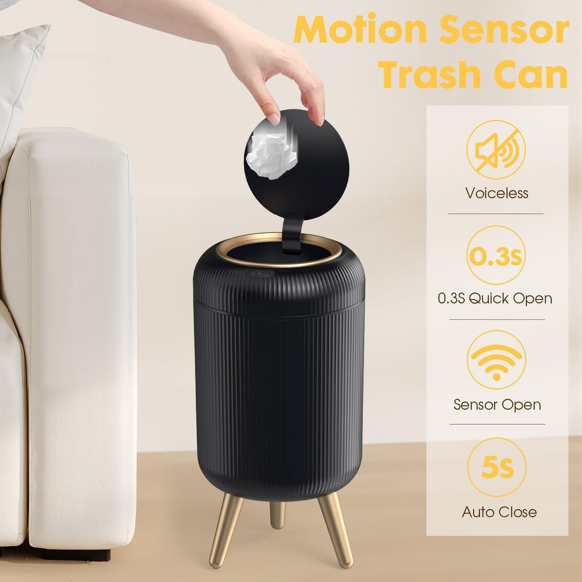 Bathroom Trash Can Automatic Touchless，3 Gallon Smart Motion Sensor Trash Bin with Lid，Plastic