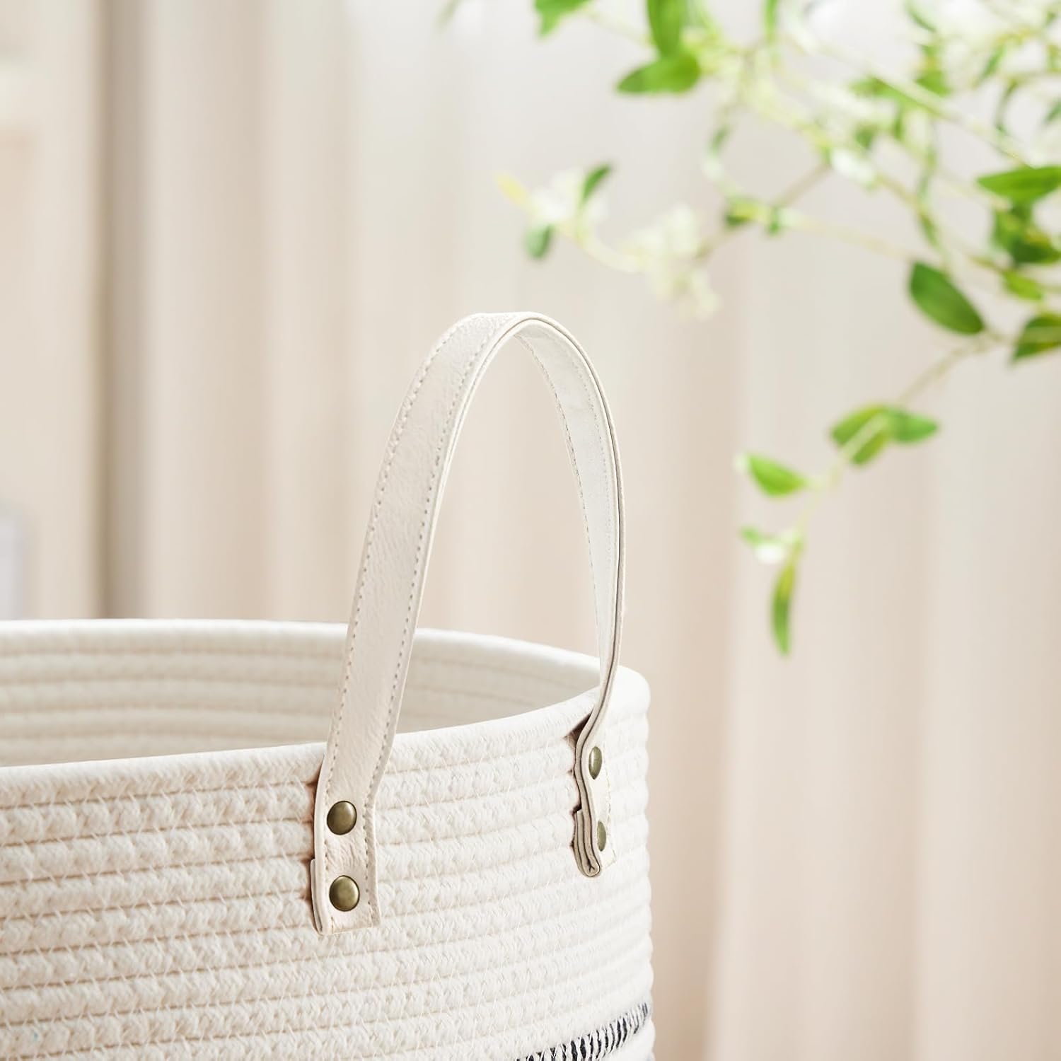 VIPOSCO Tall Laundry Basket, Large Dirty Clothes Hamper with Leather Handle, Woven Rope Storage