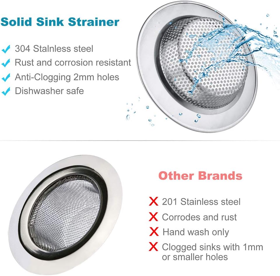 Kitchen Sink Drain Strainer 6 Pack Stainless Steel Sink Stopper, Anti-Clogging Kitchen Sink Drain
