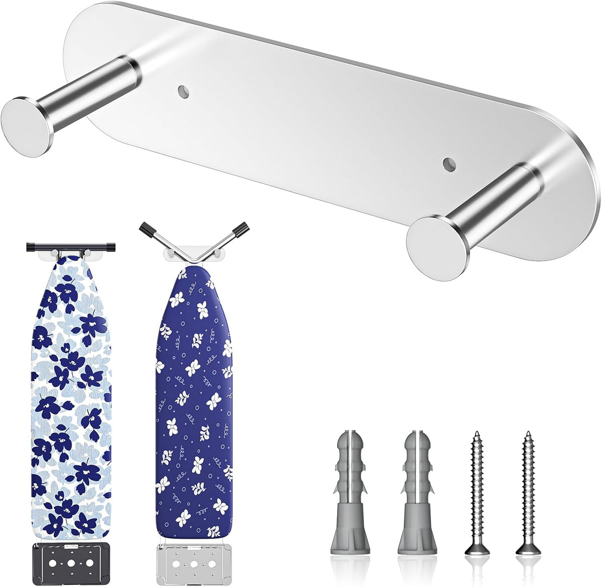 Ironing Board Holder Wall Mount,Ironing Board Hanger with Removable Hooks, Laundry Rooms Stainless