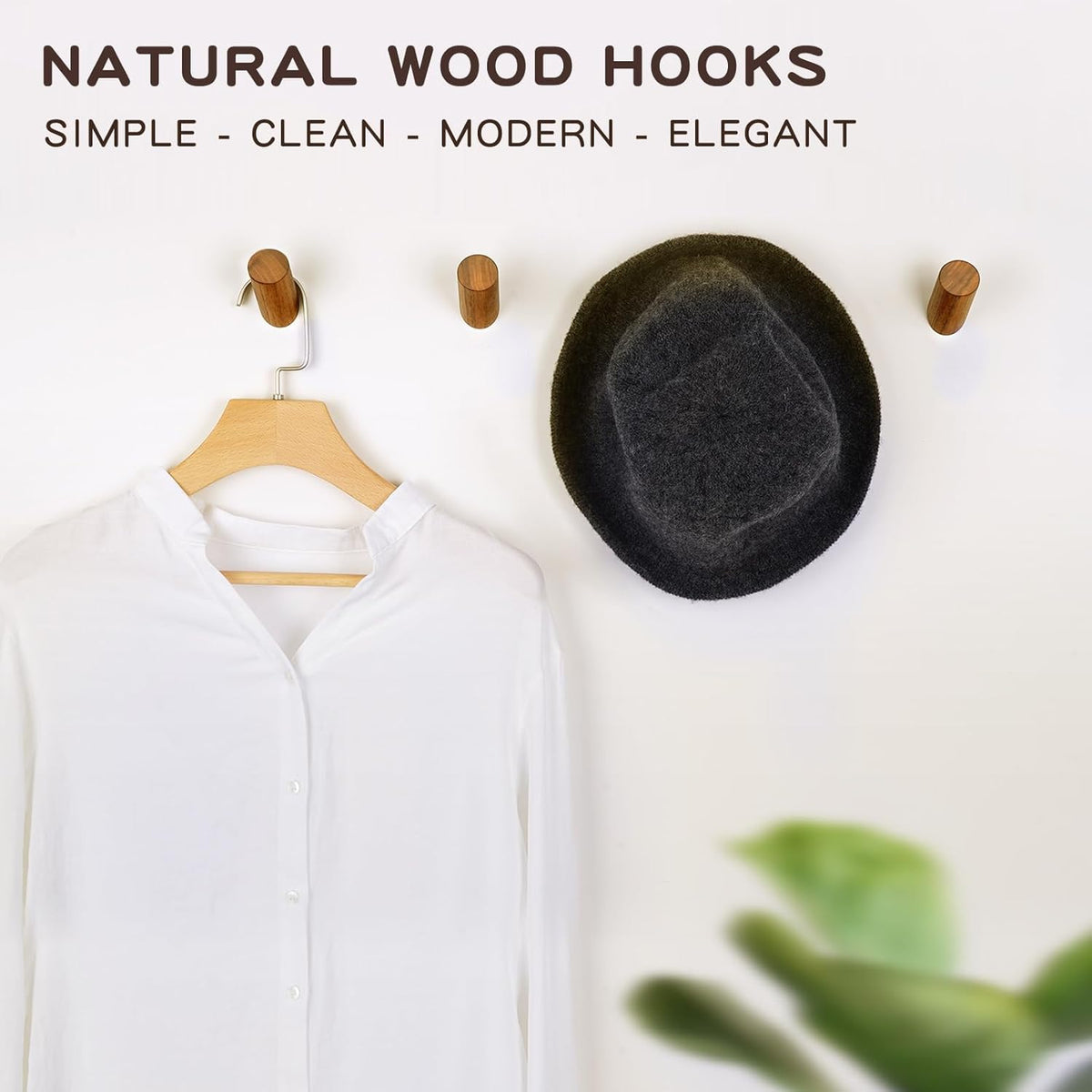 Wooden Wall Hooks, 2 Pack Coat Hooks Wall Mount, Natural Wood Hooks Coat Rack, Heavy Duty Hooks for