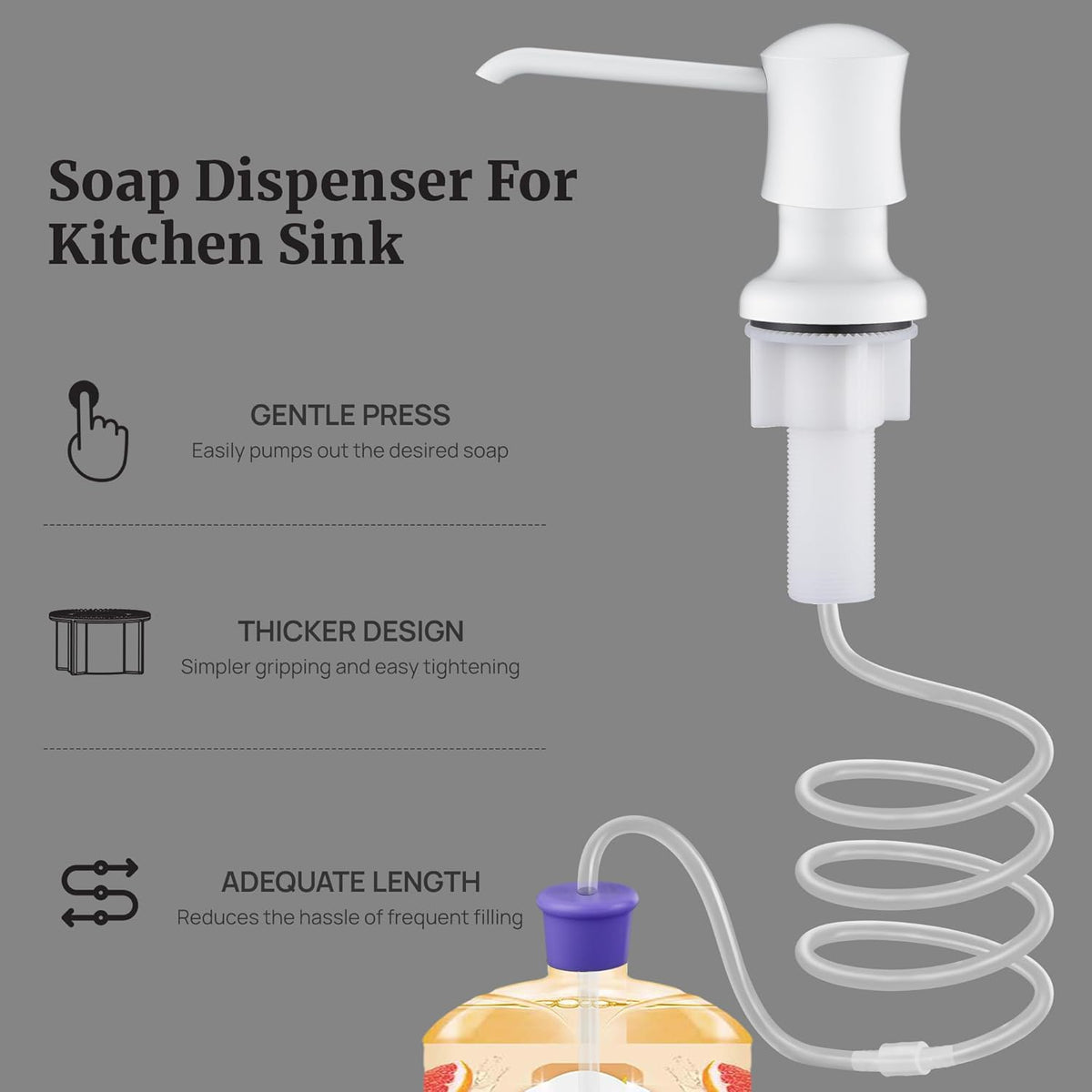 Sink Soap Dispenser for Kitchen Sink White Upgrade with 40" Silicone Extension Tube Kit, Connect to