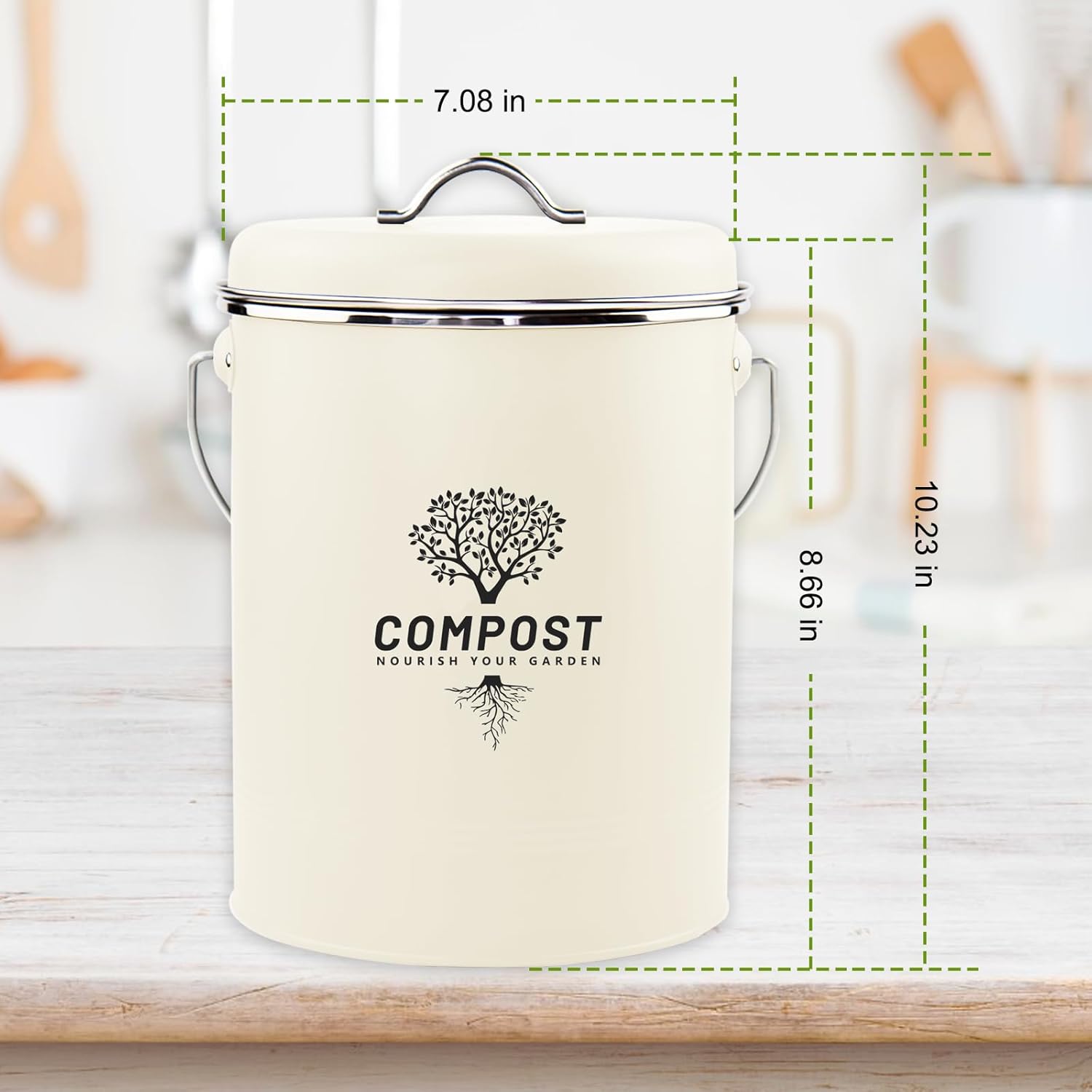 Kitchen Countertop Compost Bin, Odor Resistant Indoor Compost Bin with Lid and Charcoal Filter