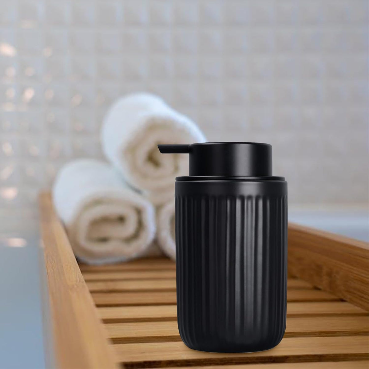 BosilunLife Foam Hand Soap Dispenser - Ceramic Black Foaming Soap Dispenser for Bathroom 12oz