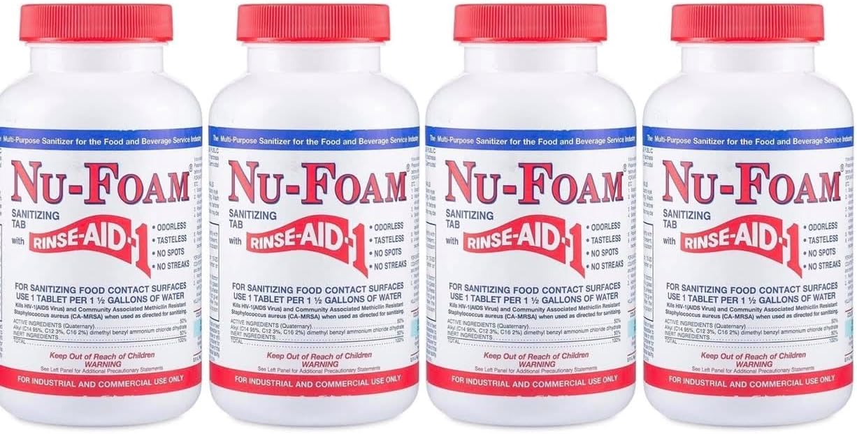 Nu-Foam Sanitizing Tablets for Bar Glassware – Superior Rinse Aid - Hand Washing Bar, Brewery