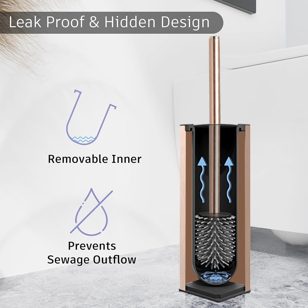 BGL Standing Toilet Brush and Holder Rose Gold Aluminium Toilet Bowl Cleaner Brush and Holder for