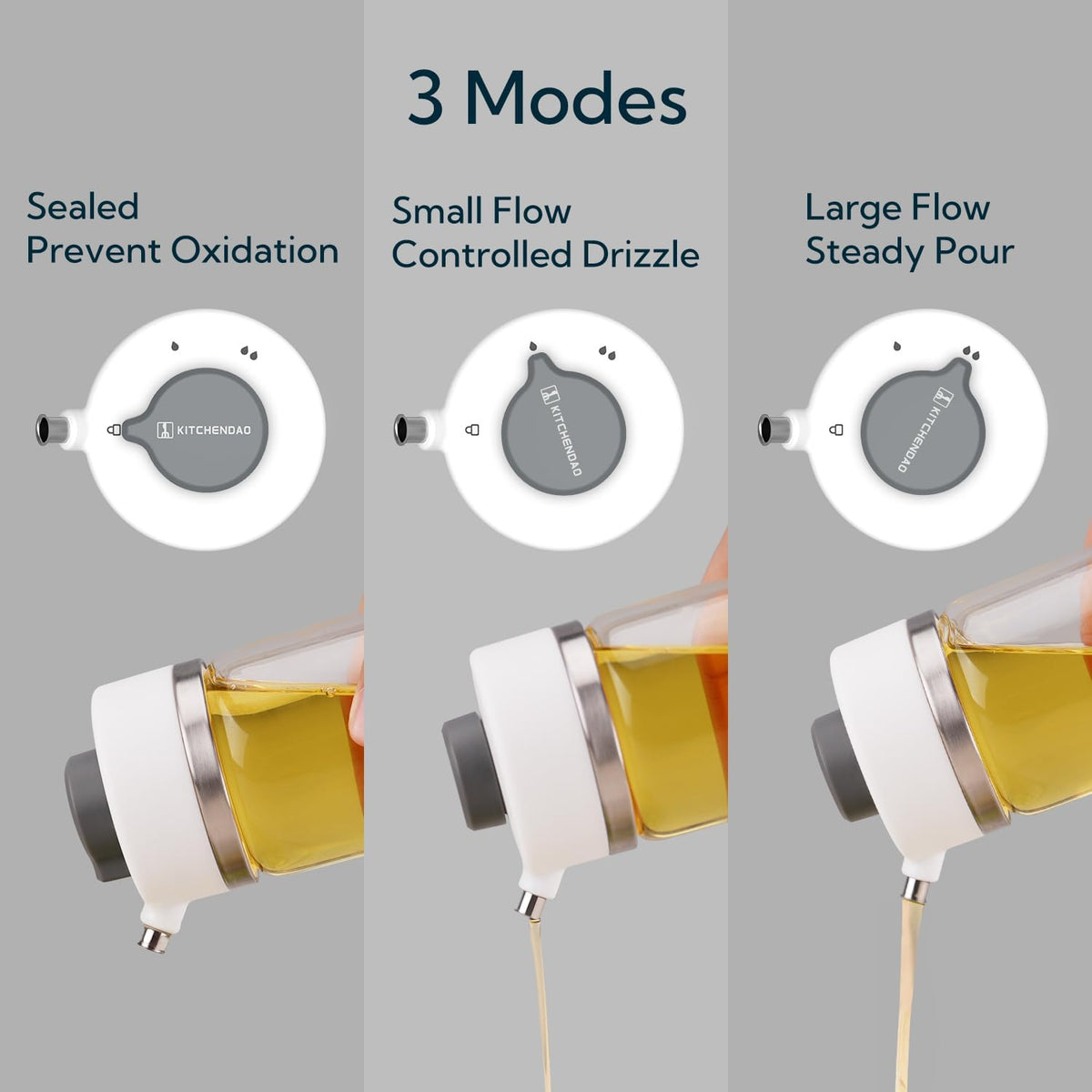 KITCHENDAO Precision Pour Glass Oil Dispenser 2-Piece Set with 3 Modes, Drip-Free Spout, Two