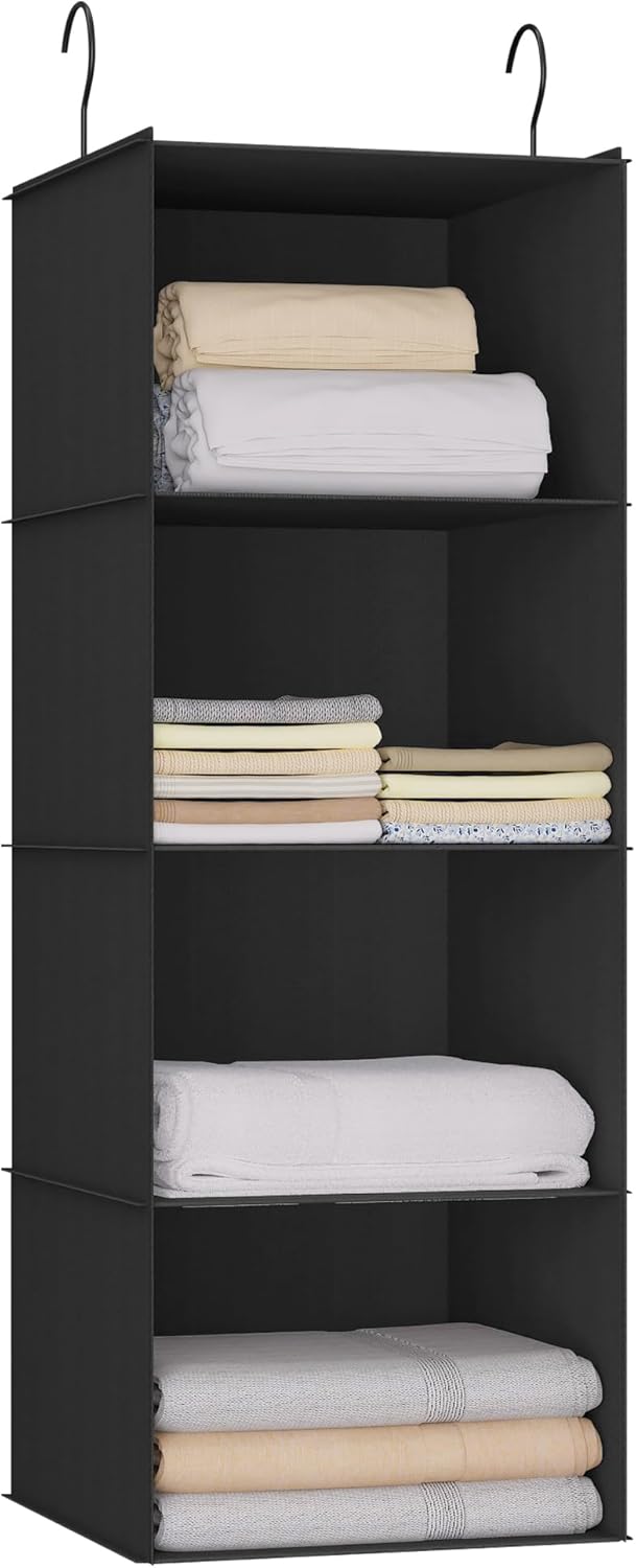 Hanging Closet Organizer, Easy Mount Foldable 4-Shelf Hanging Closet Wardrobe Storage Shelves